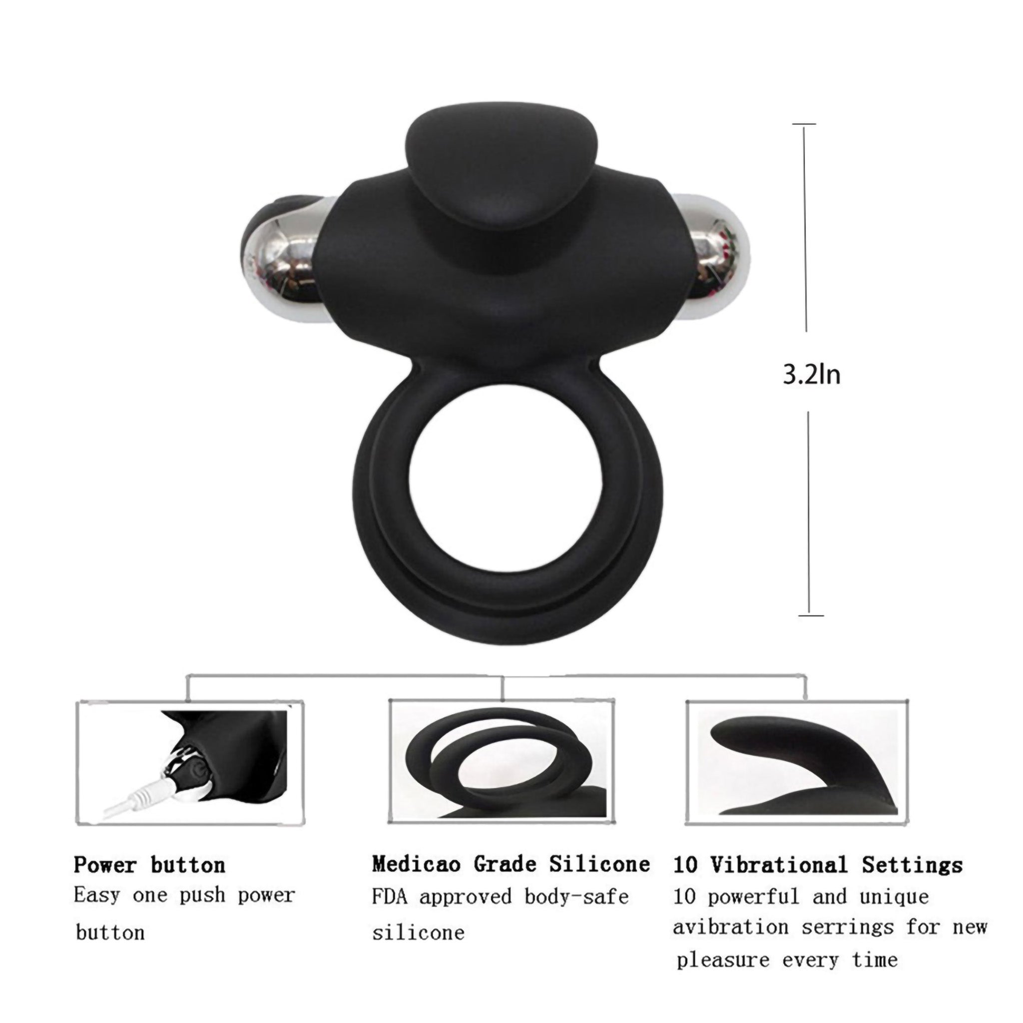 Rechargeable Vibrating Penis Cock Ball Ring Bullet Vibe Sex Toys for Men Couples