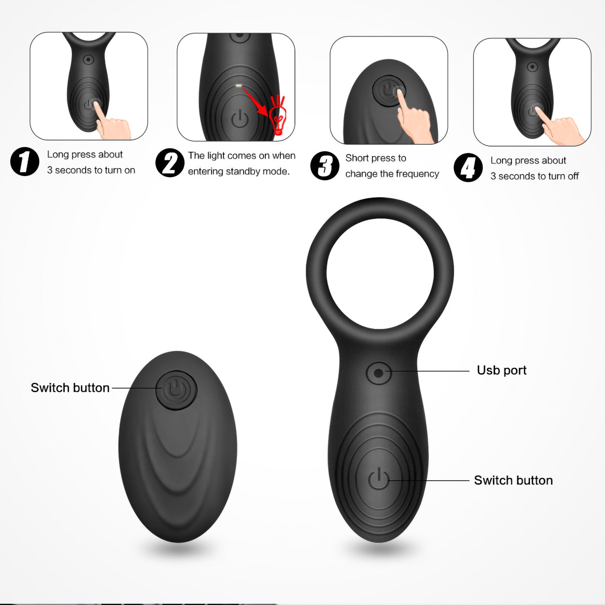 Wireless Remote Control Vibrating Penis Cock Ring Sex-toys for Men Couples