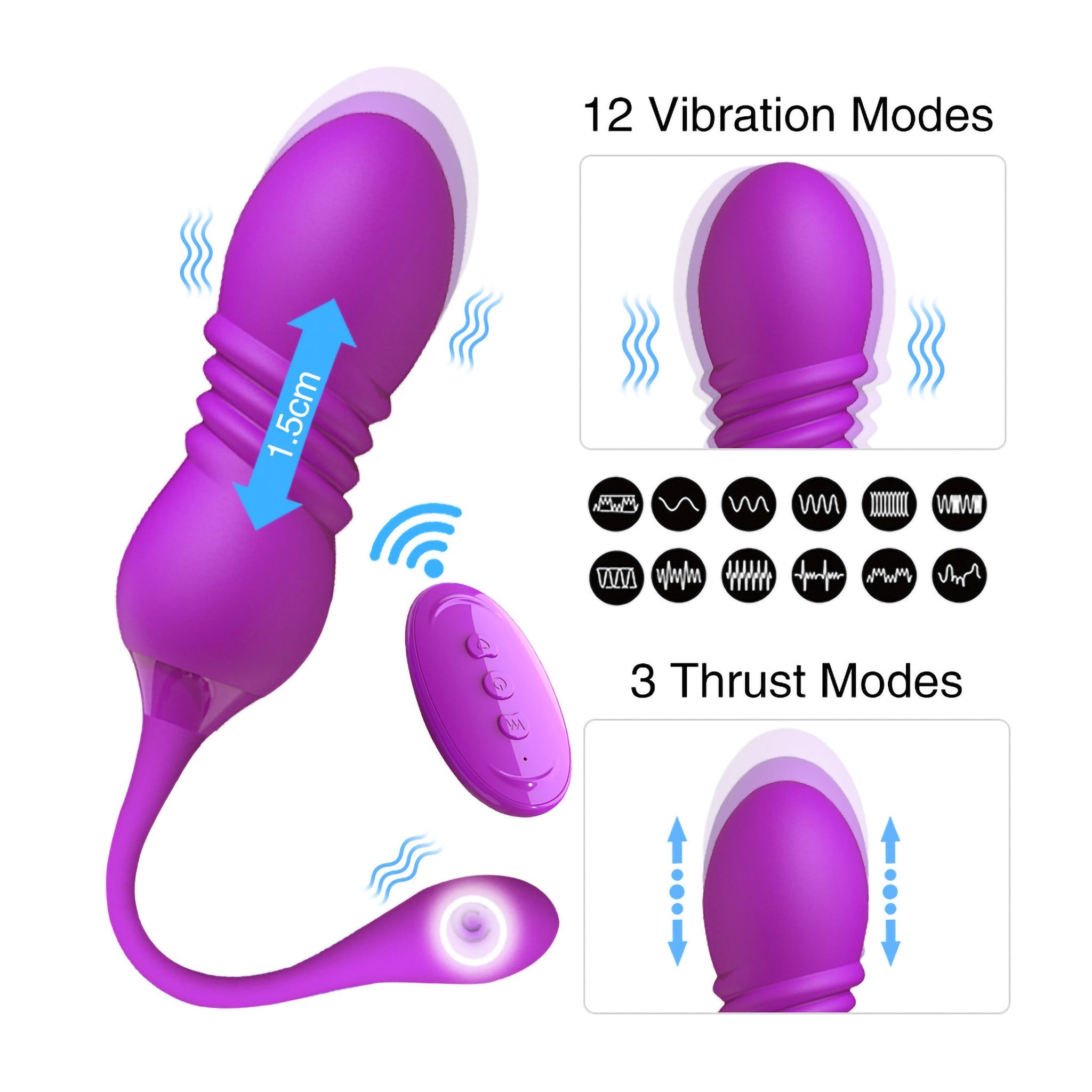 Wireless Remote Vibrating Thrusting Bullet Egg Clit Vibrator Stimulator Sex Toys