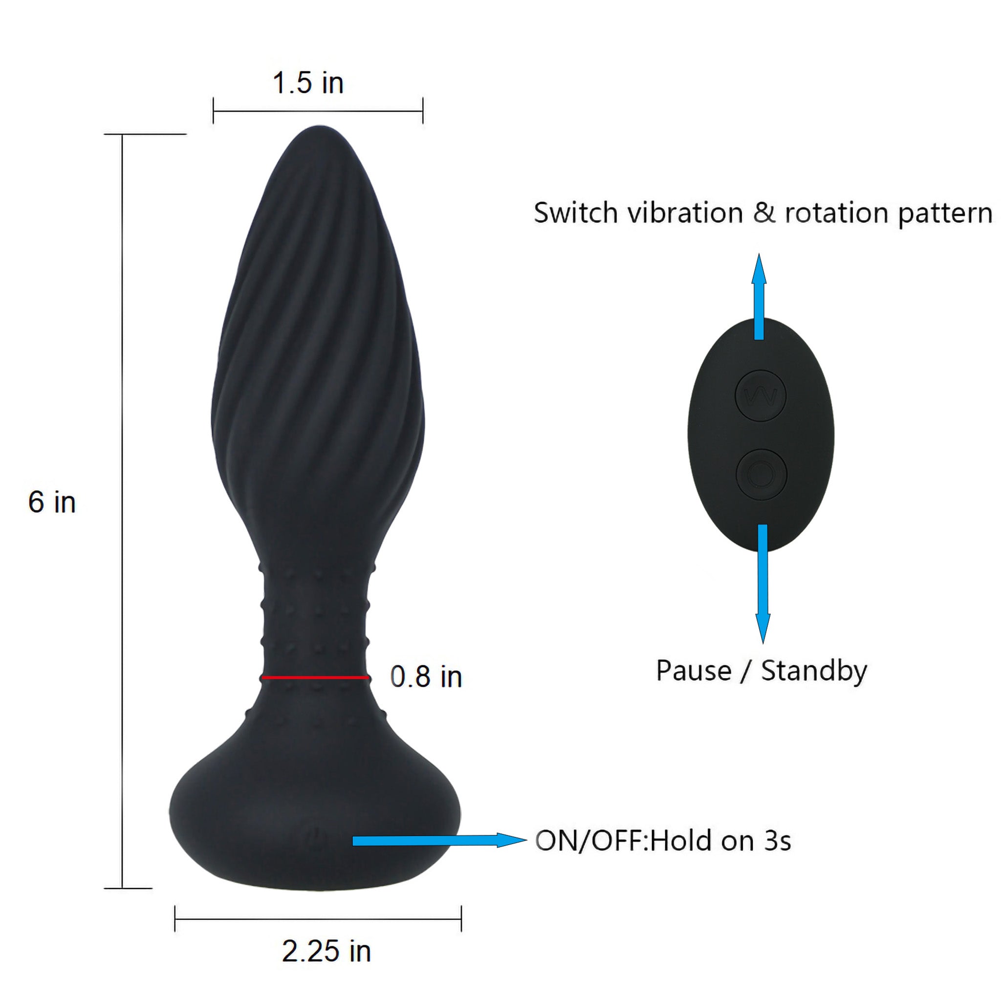 Wireless Remote Control Vibrating Rotating Beads Anal Butt Plug Vibrator Probe