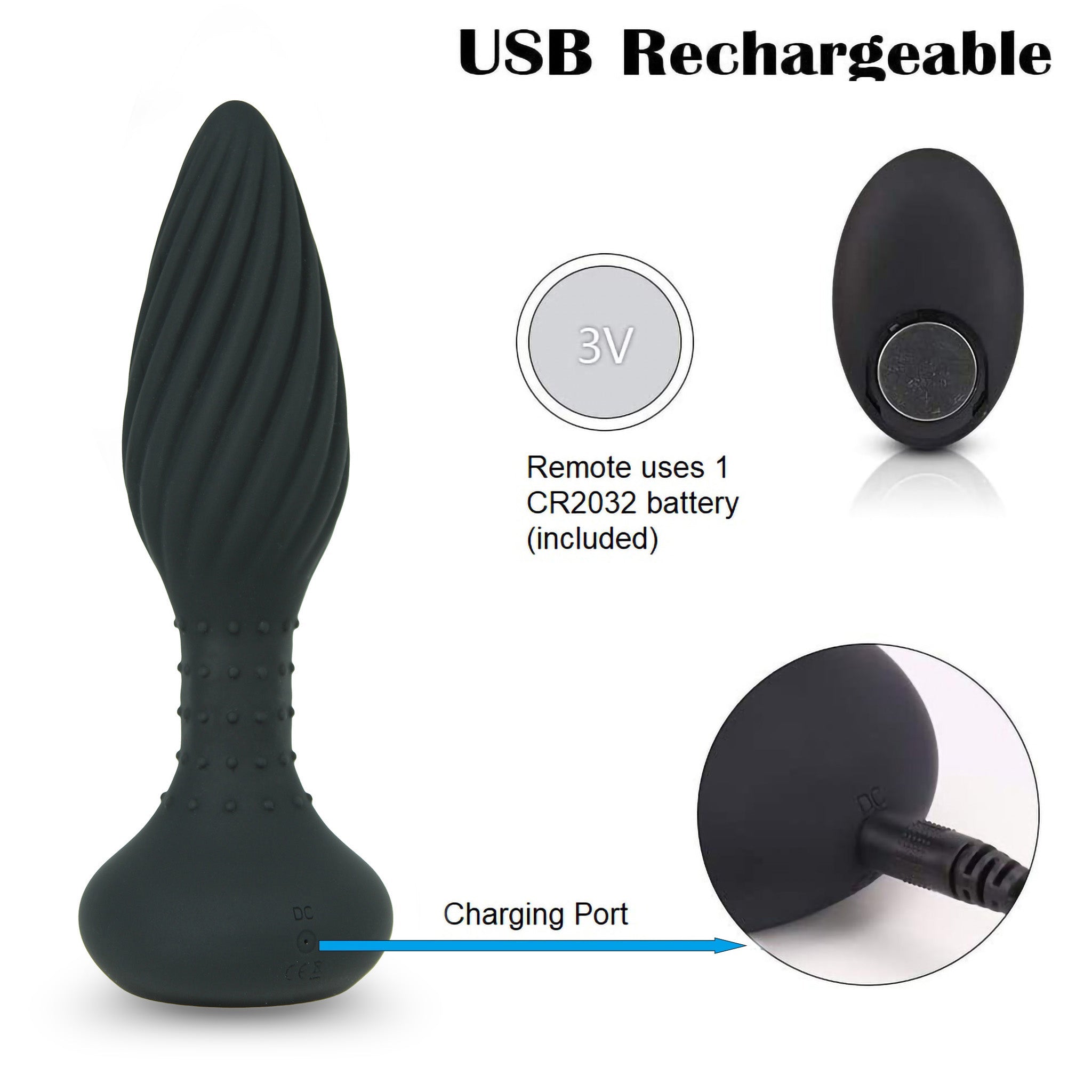 Wireless Remote Control Vibrating Rotating Beads Anal Butt Plug Vibrator Probe