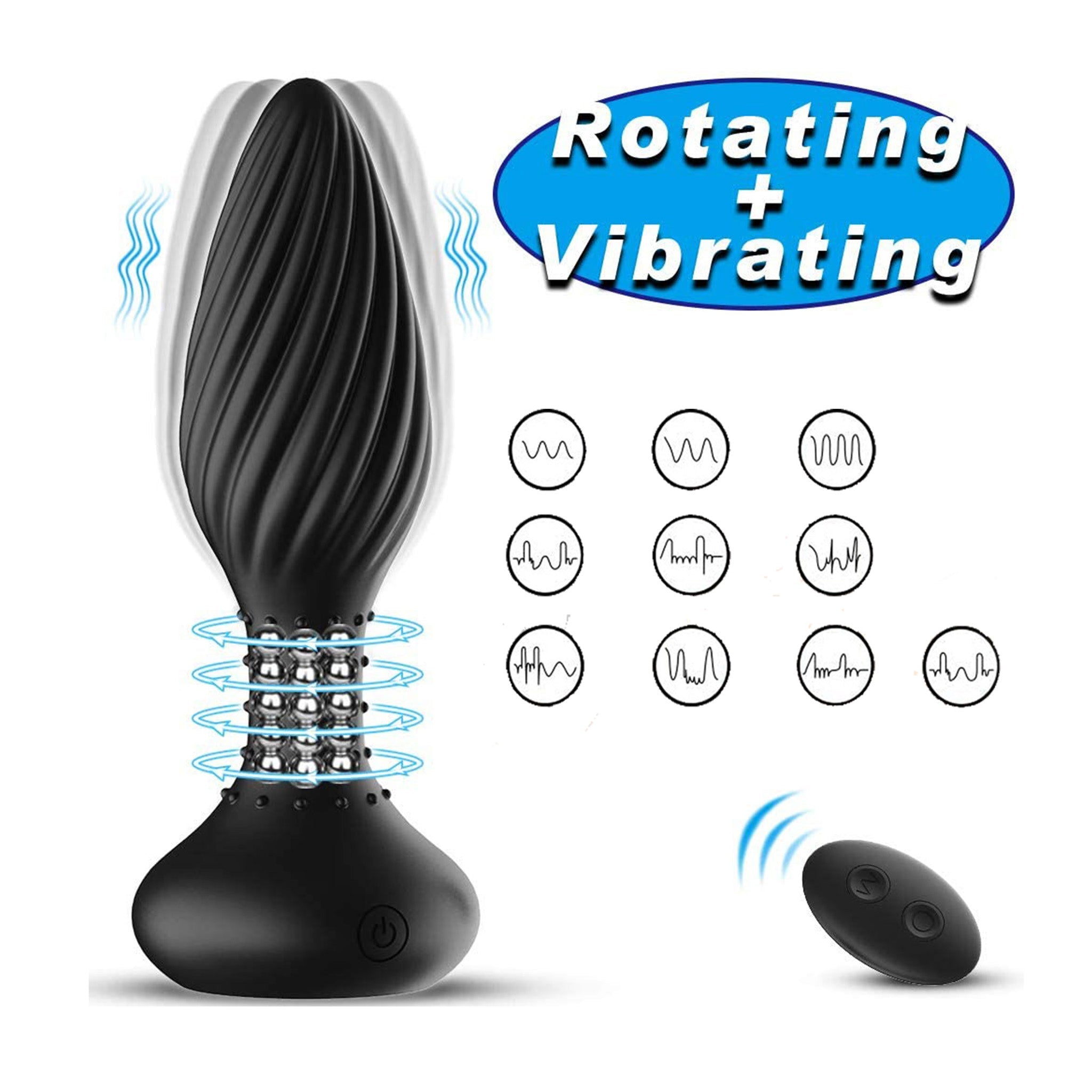 Wireless Remote Control Vibrating Rotating Beads Anal Butt Plug Vibrator Probe