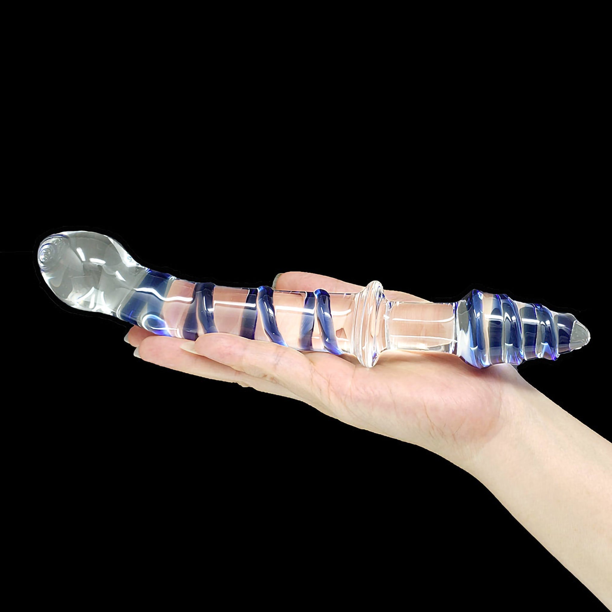 Swirly Double Ended Glass Anal G Spot Dildo Butt Plug Prostate Massager Probe