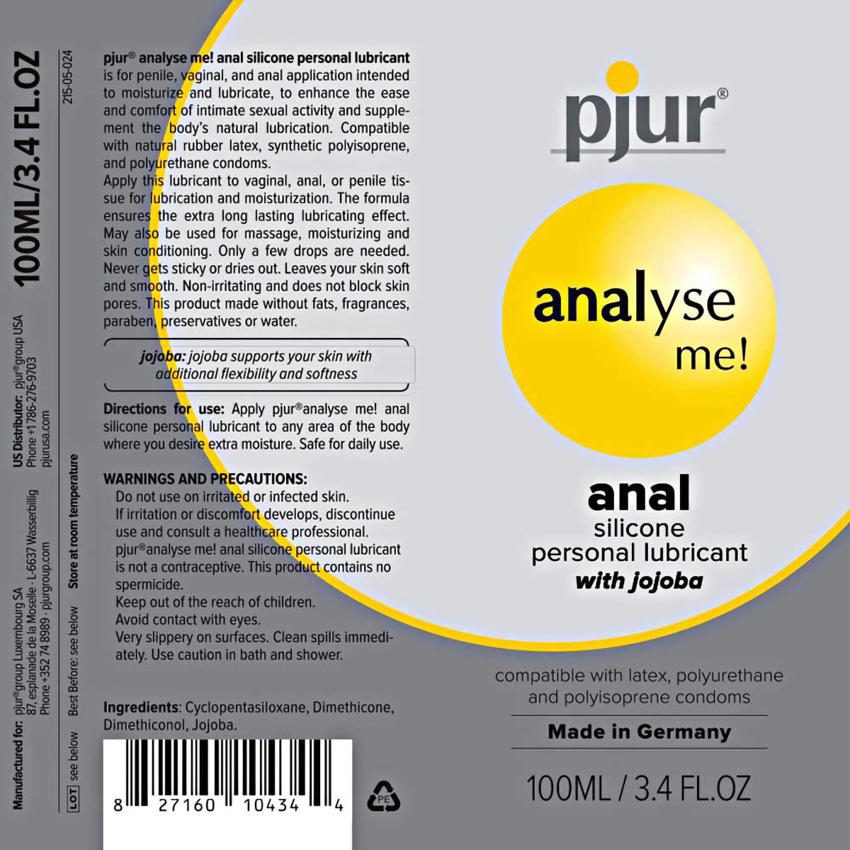 Pjur Analyse Me Relaxing Desensitizing Anal Glide Silicone Based Lube Lubricant