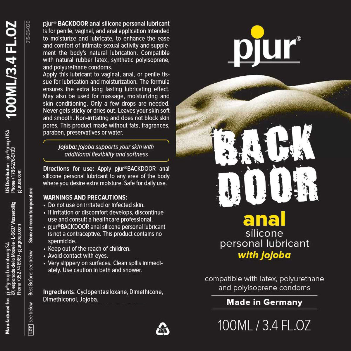 Pjur Back Door Relaxing Anal Glide Silicone Personal Lubricant Lube 3.4 oz