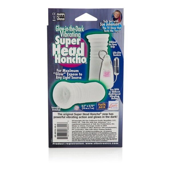 Glow-in-the-Dark Vibrating Super Head Honcho Male Masturbator Sex Stroker Sleeve