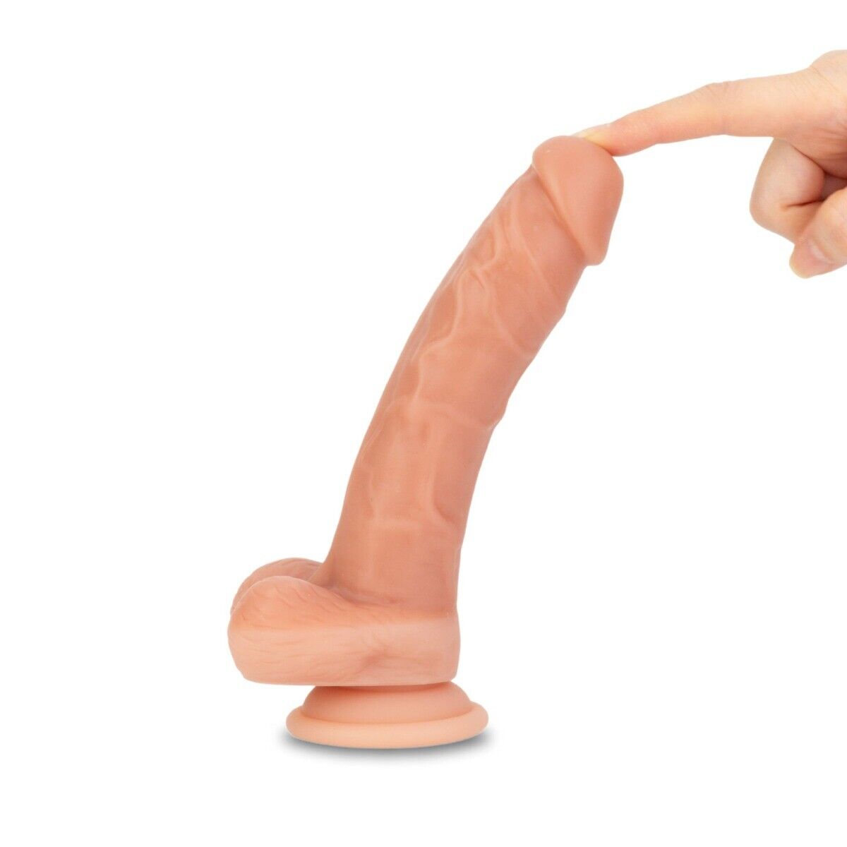 Dual Layer 8" Silicone Realistic G-spot Anal Dildo Cock with Balls Suction Cup