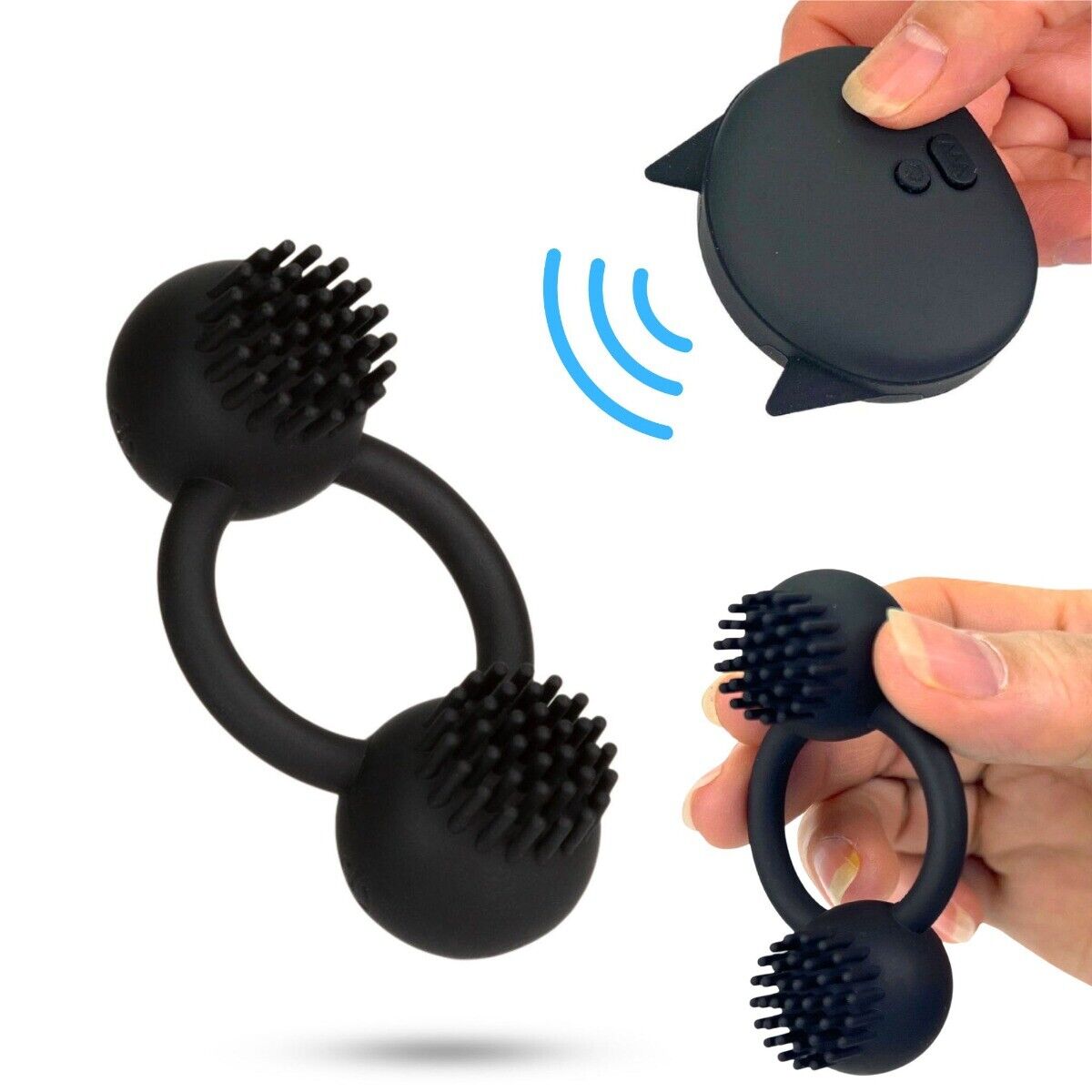 Rechargeable Wireless Remote Dual Bullet Vibrator Vibrating Penis Cock Ring