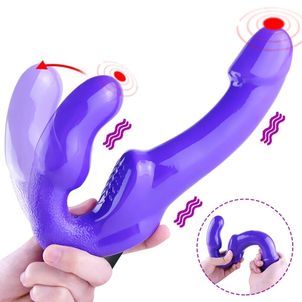 Vibrating Strapless Strap On Dildo Vibrator Double Penetration Ended Dong