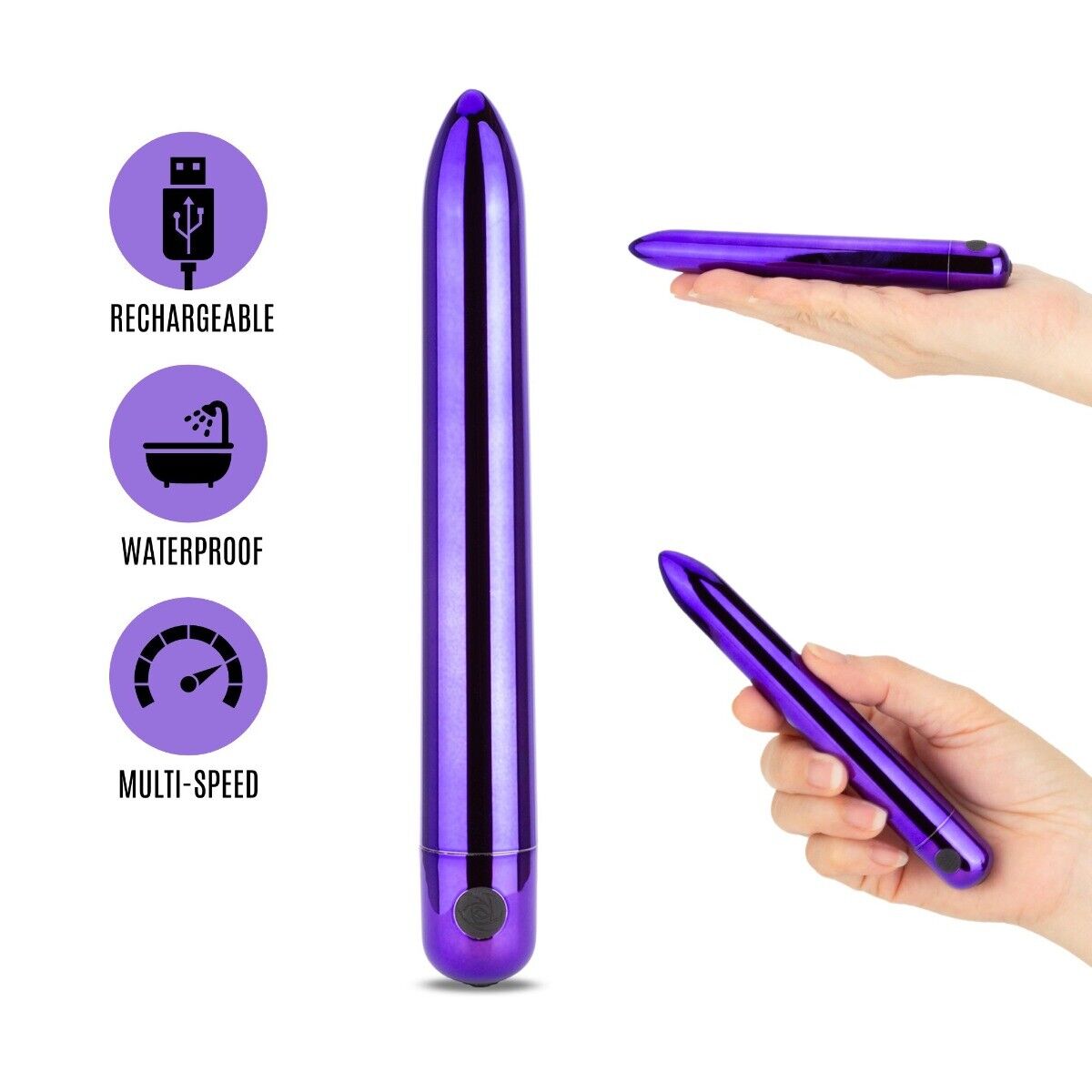 Rechargeable Purple Metallic 6" Clit G-spot Vibrator Dildo Sex Toy for Women