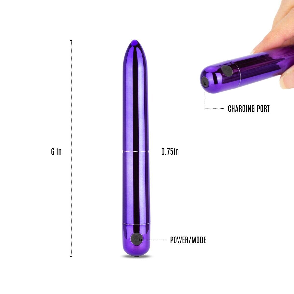 Rechargeable Purple Metallic 6" Clit G-spot Vibrator Dildo Sex Toy for Women