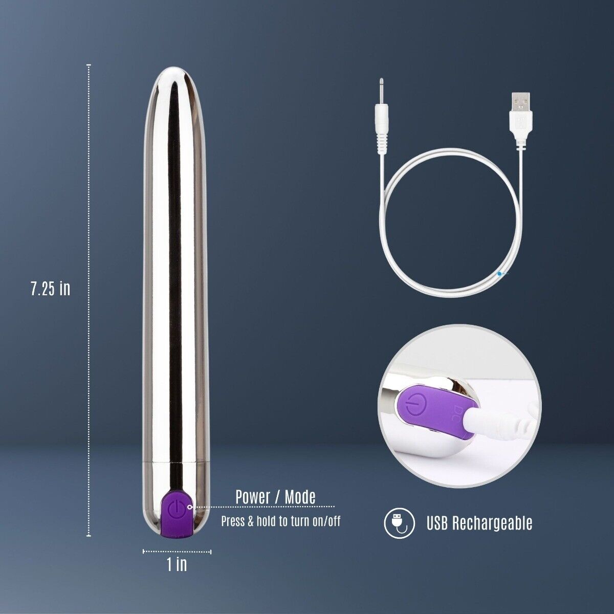 Rechargeable Silver Clitoral G Spot Anal Vibrator Female Massager Sex Toy