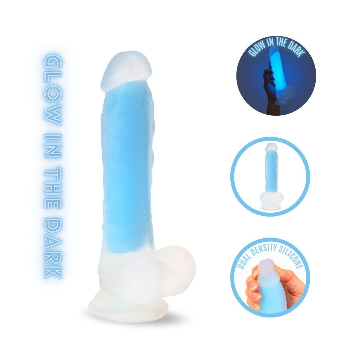 Glow in the Dark 8" Silicone Realistic Dual Density G-spot Anal Dildo Cock Balls