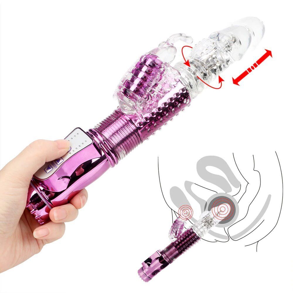 Rechargeable Thrusting Rabbit G-spot Clit Vibrator Dildo Sex Toys for Women