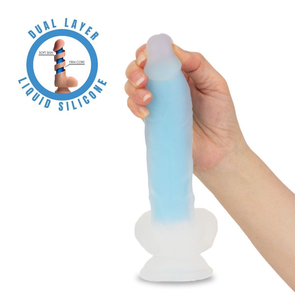 Glow in the Dark 8" Silicone Realistic Dual Density G-spot Anal Dildo Cock Balls