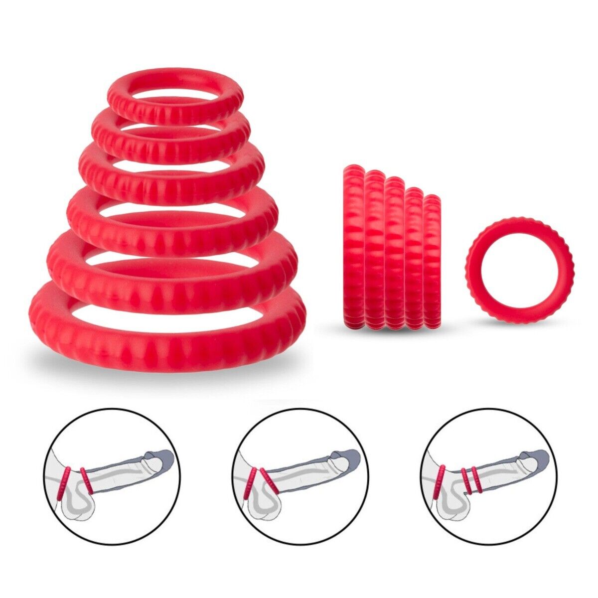 6pk Stretchy Silicone Cock Ring Set Male Penis Enhancer Prolong Delay Sex Toy