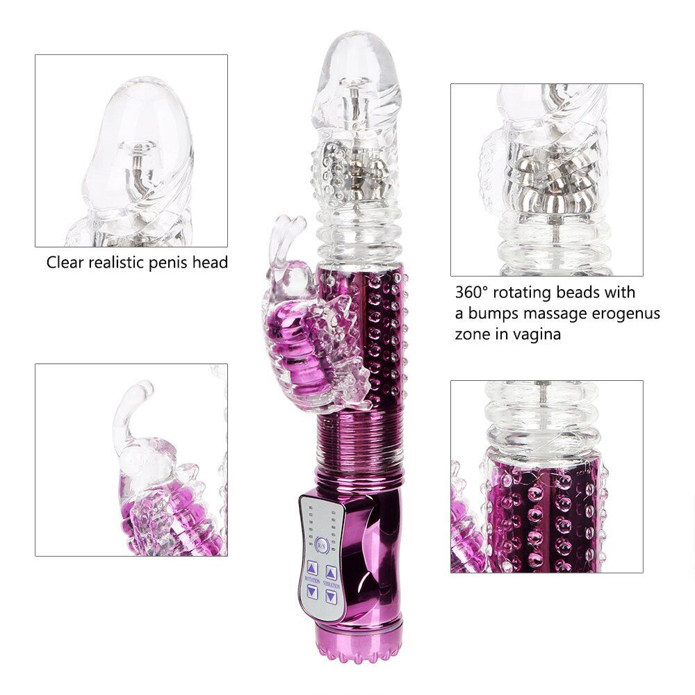 Rechargeable Thrusting Rabbit G-spot Clit Vibrator Dildo Sex Toys for Women