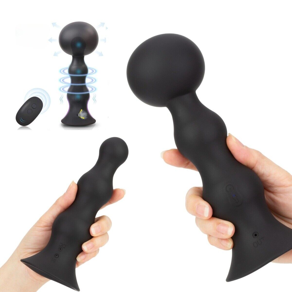 Wireless Remote Inflating Vibrating Beaded Anal Butt Plug Beads Vibrator Sex Toy