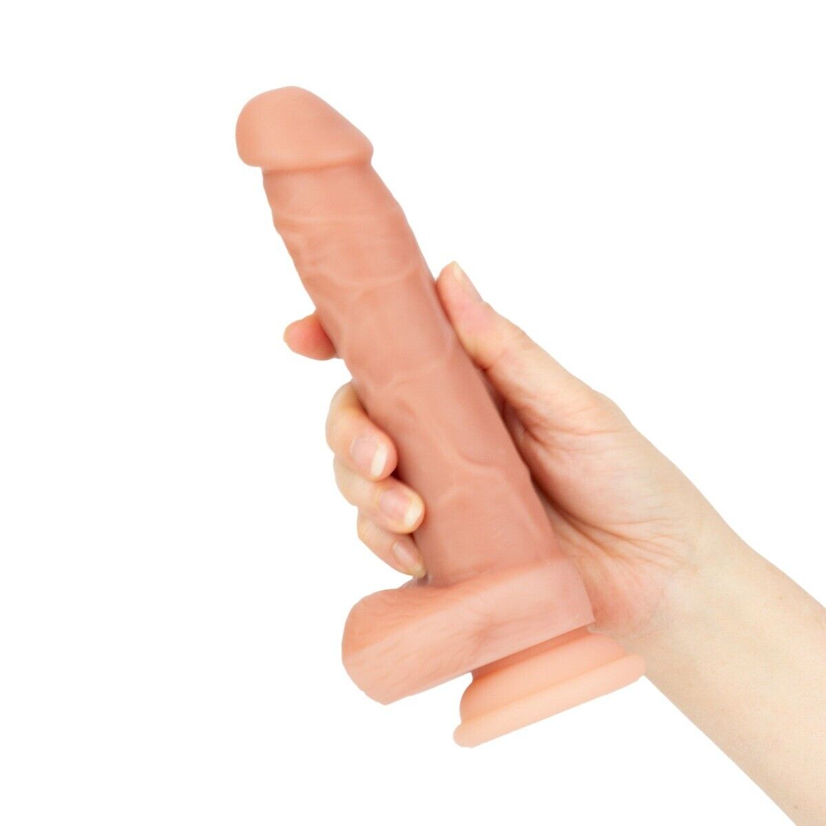 Dual Layer 8" Silicone Realistic G-spot Anal Dildo Cock with Balls Suction Cup