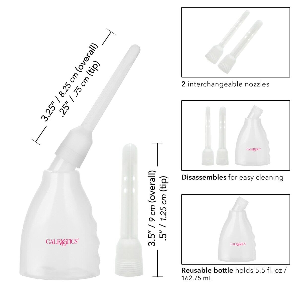 Reusable Vaginal Anal Cleansing Douche and Enema System with 2 Nozzles