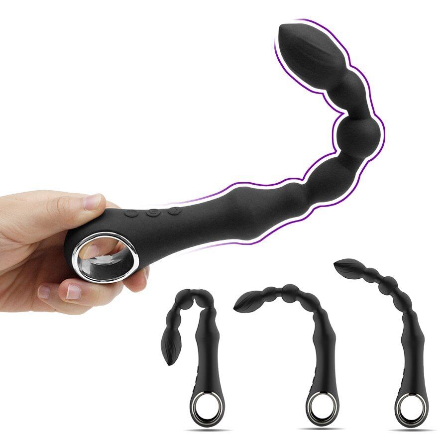 Posable Warming Vibrating Anal Beads Butt Plug Vibrator Prostate Massager