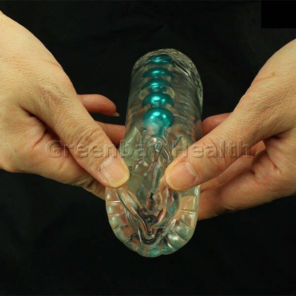 Clear Snatch Male Masturbator Sleeve Cock Stroker with 5 Pearl Orgasm Beads