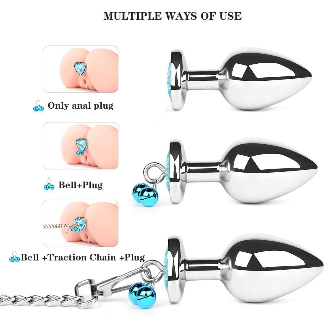 Metal Jewel Butt Plug Bells Chain Anal Trainer Sex Toys for Men Women Couples