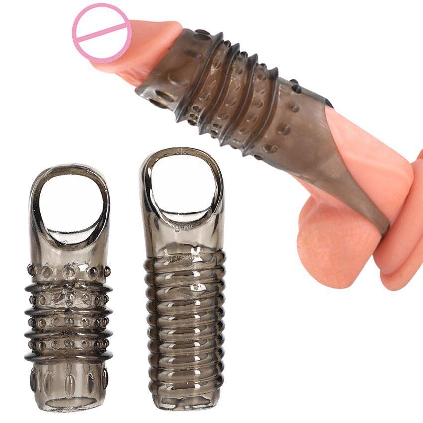 2 Stimulation Enhancer Textured Thick Penis Sleeve Cock Sheath Extension Ring