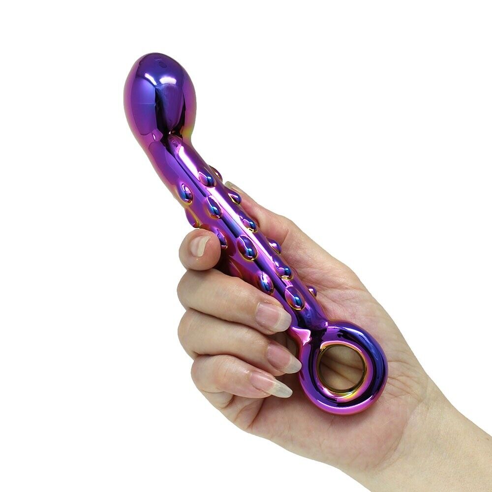 Rainbow Glass G Spot Dildo Anal Butt Plug Prostate Massager Probe Sex Toys