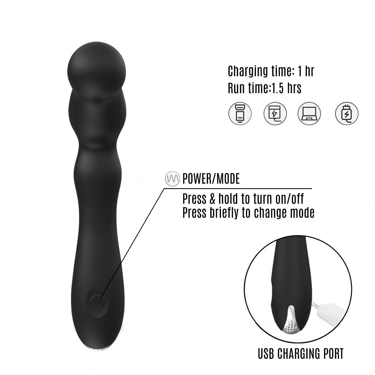 Silicone Vibrating G-spot P-spot Anal Vibrator Prostate Massager Stimulator