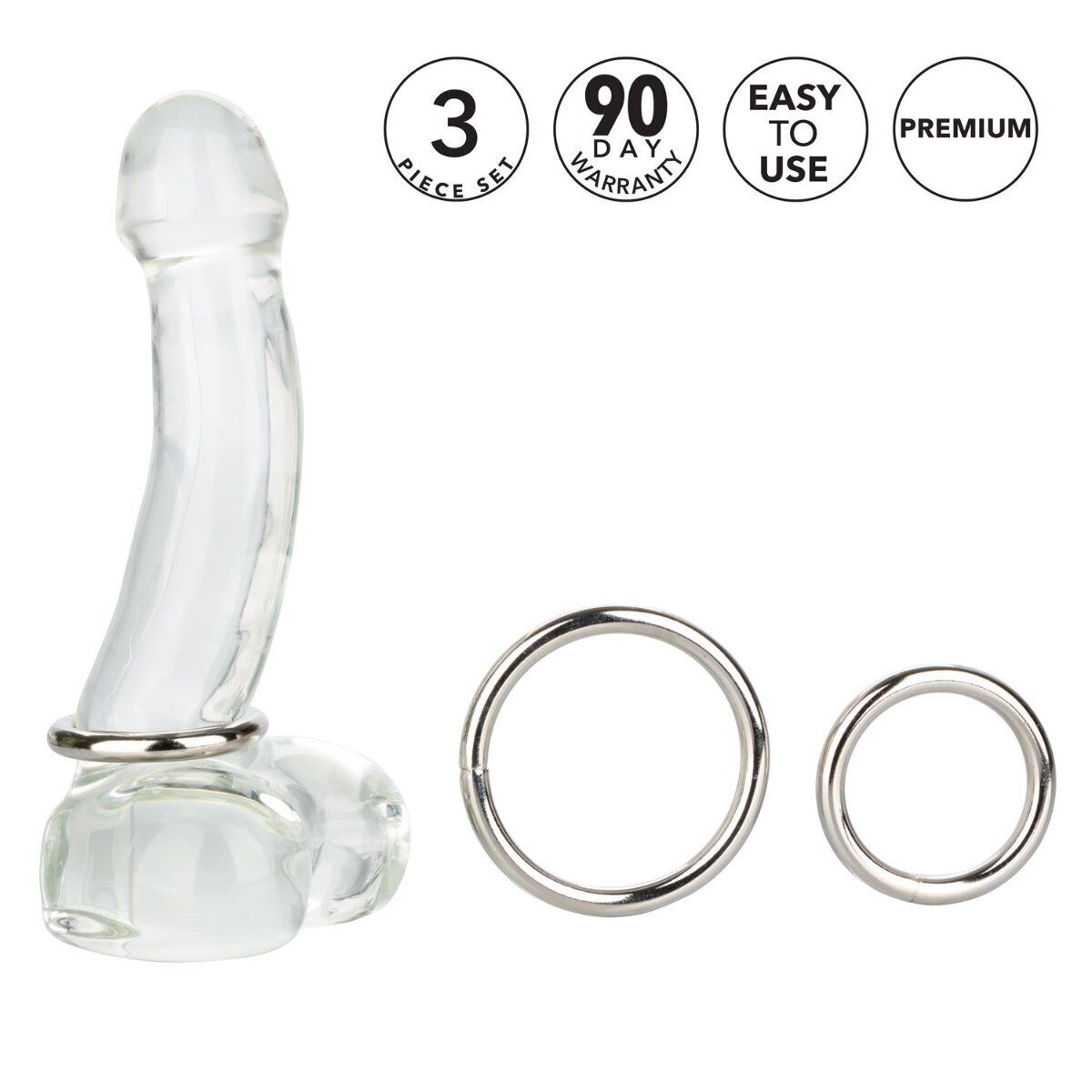 Metal Adornment Silver Penis Enhancer Cock Ring 3 Piece Set Small Medium Large