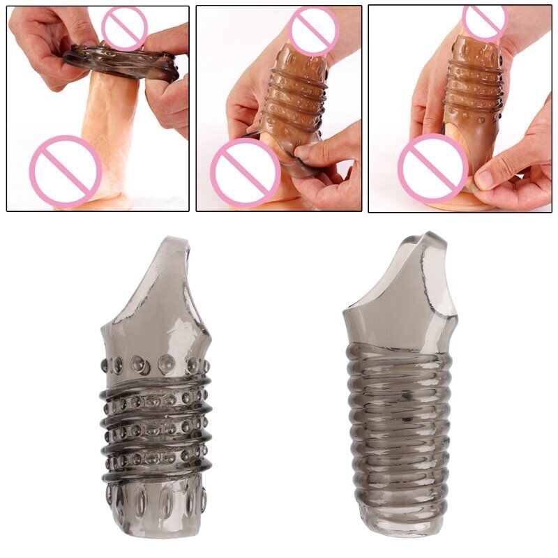 2 Stimulation Enhancer Textured Thick Penis Sleeve Cock Sheath Extension Ring