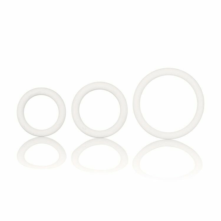 3 Stretchy Rubber Penis Scrotum Adornment Cock Rings Small Medium Large White