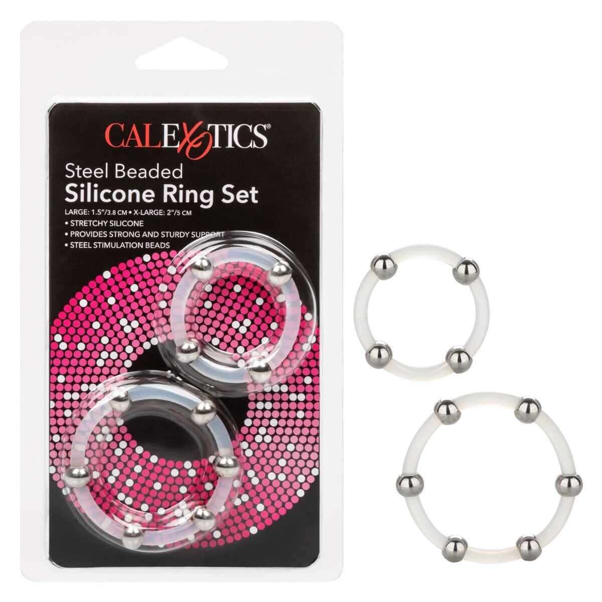 2 Stretchy Steel Beaded Silicone Penis Cock Rings Sex Toys for Men