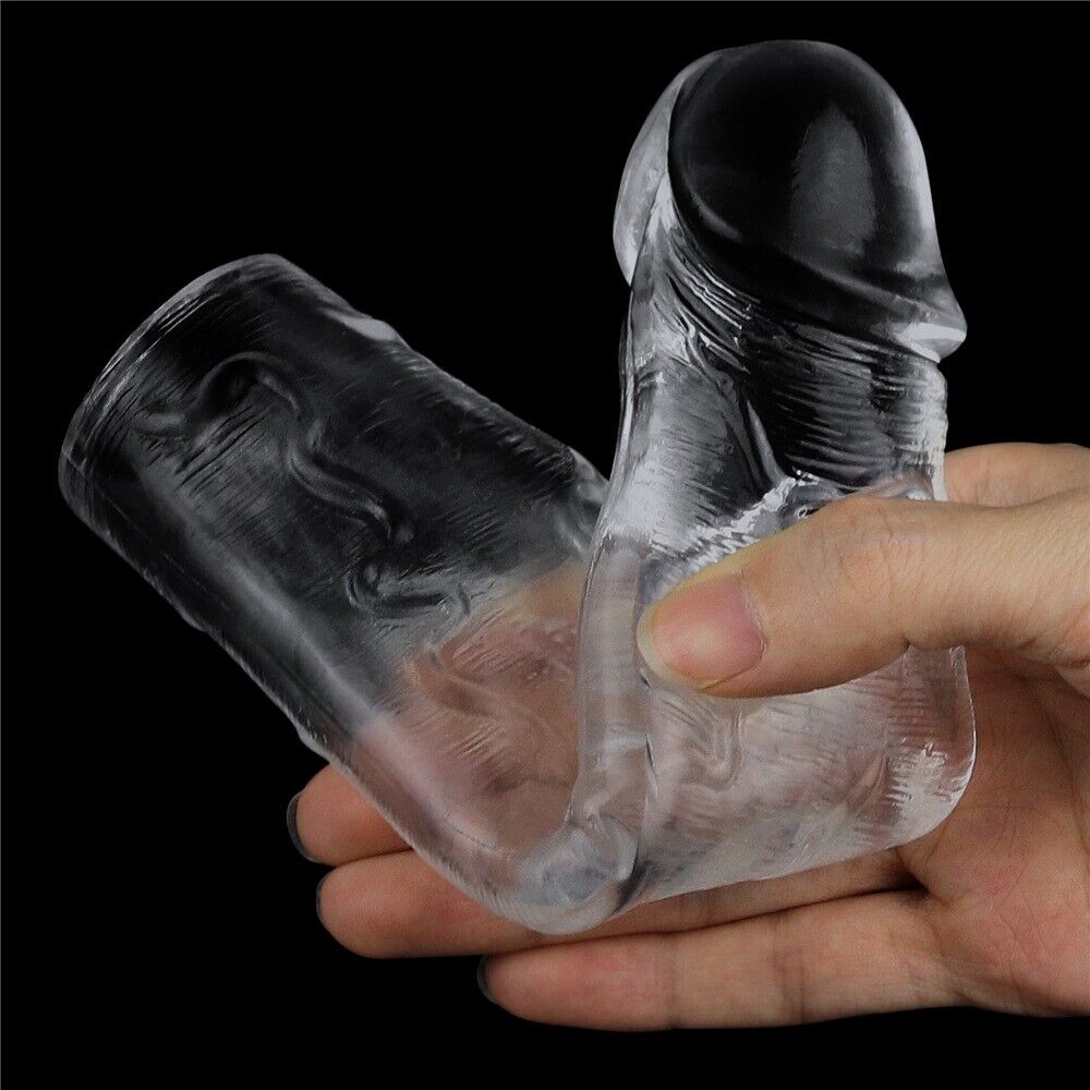 Add 2" Clear Realistic Male Penis Extension Extender Cock Girth Enhancer Sleeve