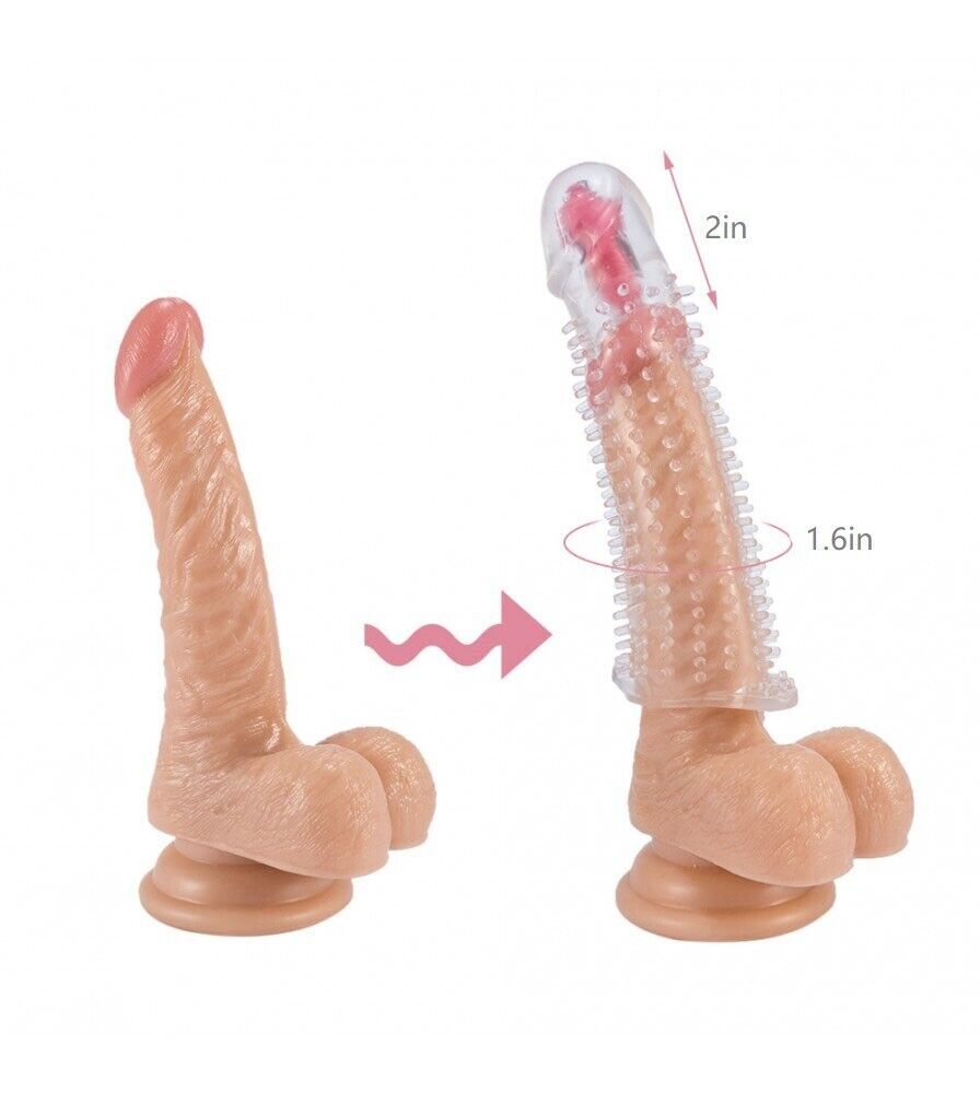 Add 2" Vibrating Penis Extension Extender Cock Sleeve Girth Enhancer Enlarger