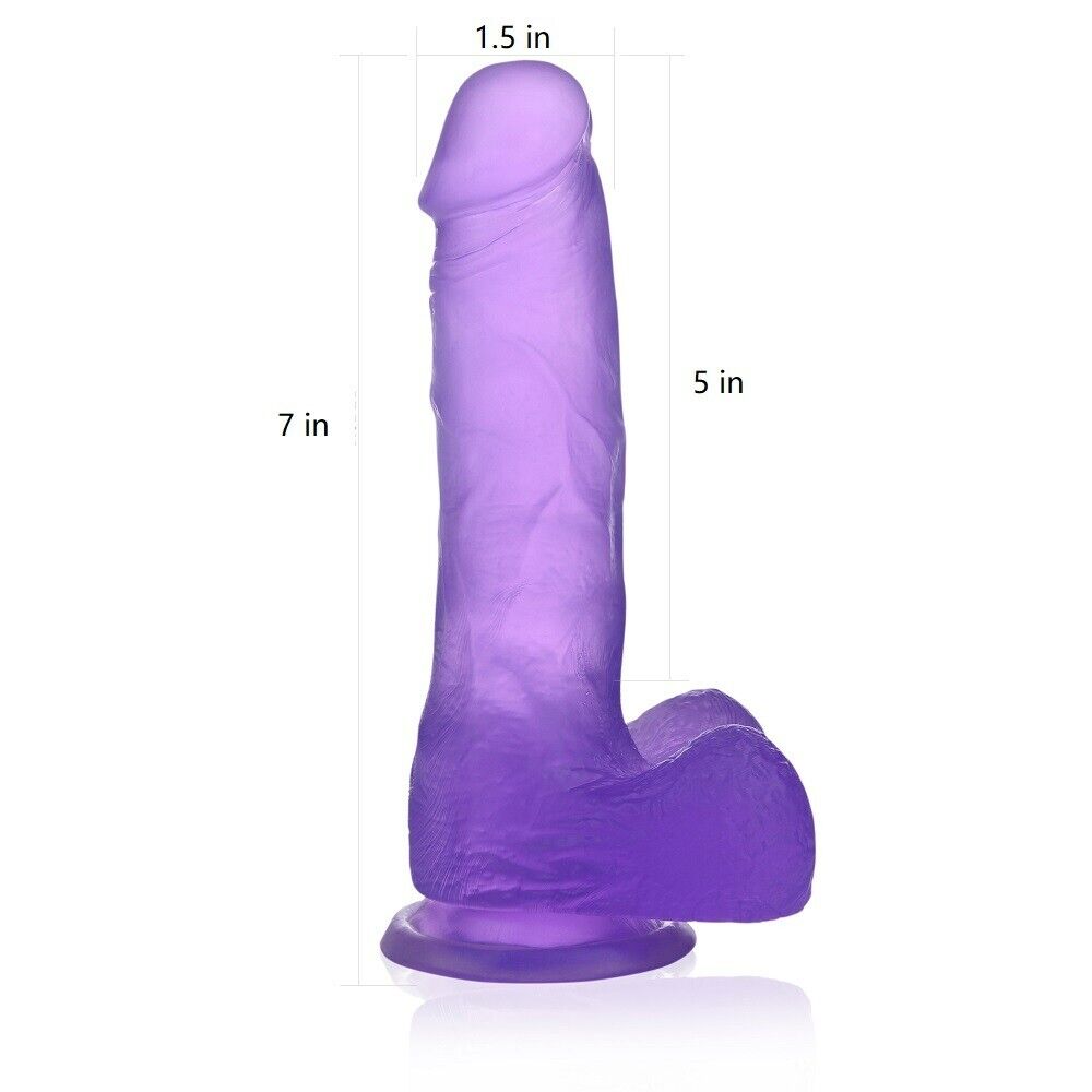 Purple Jelly Thick Cock with Balls G-spot Anal Dildo Hands Free Suction Cup