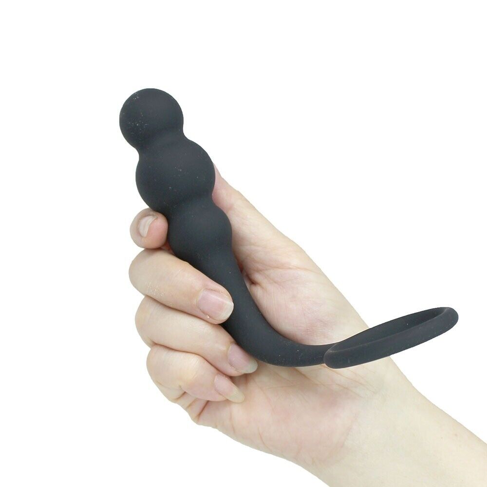 Wearable Silicone Beaded Penis Cock Ring Anal Beads Butt Plug Prostate Massager