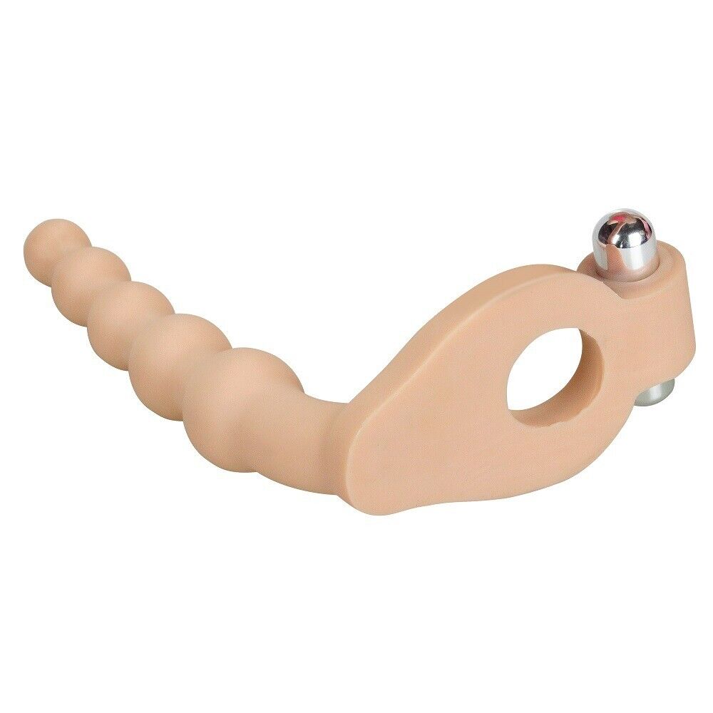 Vibrating Double Penetration Penetrator DP Anal Sex Beads Butt Plug Cock Ring