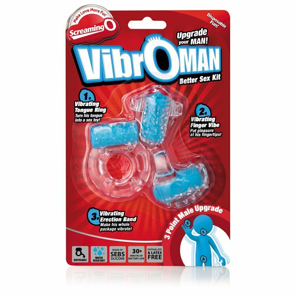 Screaming O VibrOman 3PC Disposable Oral Sex Tongue Finger Vibe Cock Ring