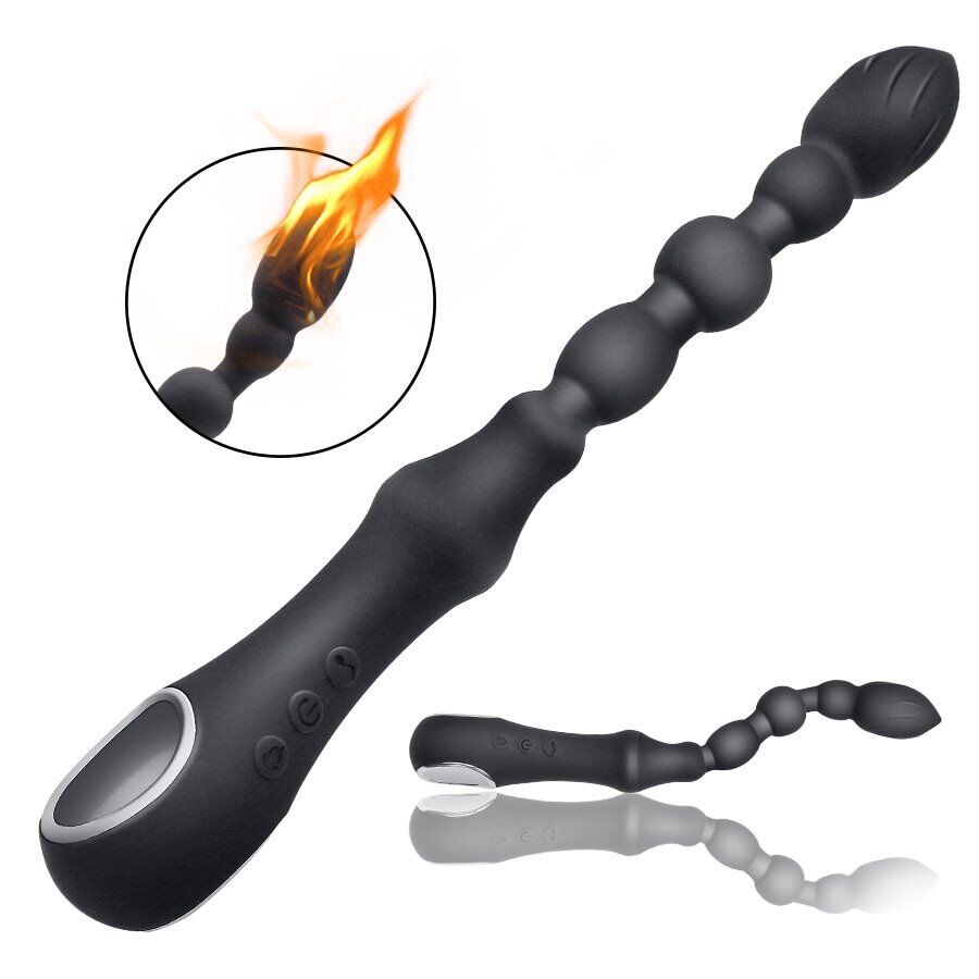 Posable Warming Vibrating Anal Beads Butt Plug Vibrator Prostate Massager