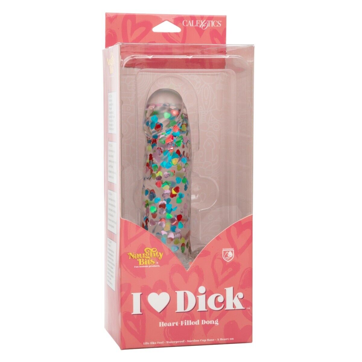 Naughty Bits I Love Dick Confetti Heart-filled Realistic Dildo Dong Suction Cup