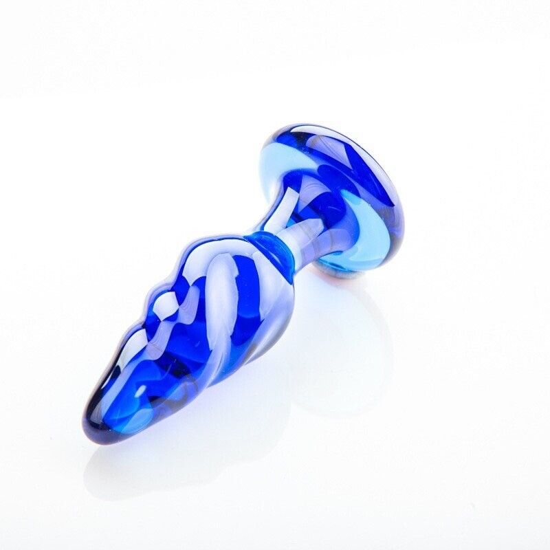 Blue Glass Spiral Anal Butt Plug Beginner Anal Sex Toys for Women Men Couples