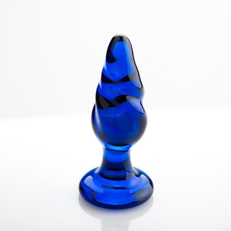 Blue Glass Spiral Anal Butt Plug Beginner Anal Sex Toys for Women Men Couples