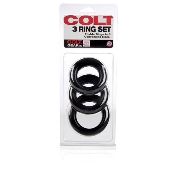 Colt 3 Rubber Cock Ring Set S M L Male Penis Erection Enhancer Prolong Delay Sex