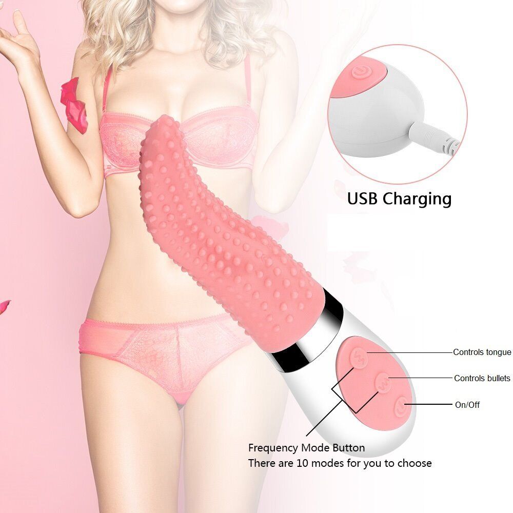 Licking Tongue Clit Nipple Vibrator Dual Bullet Vibe Sex-toys for Women Couples