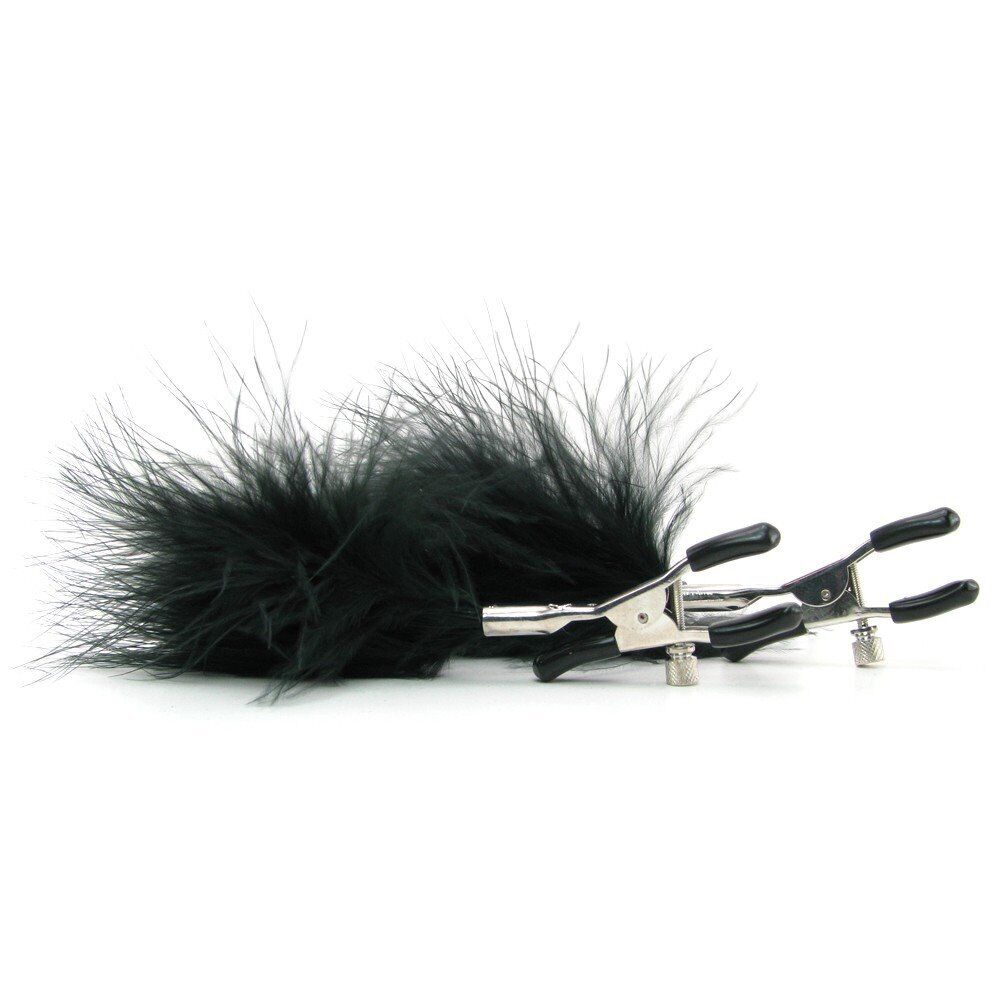 Adjustable Black Feathered Feather Nipple Clamps SM Bondage Sex Toys for Couples