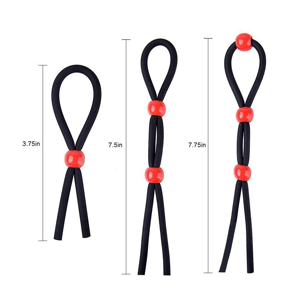 Stretchy Adjustable Silicone Lasso Penis Cock Ring Set of 3 Male Enhancer