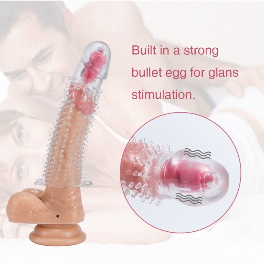 Add 2" Vibrating Penis Extension Extender Cock Sleeve Girth Enhancer Enlarger