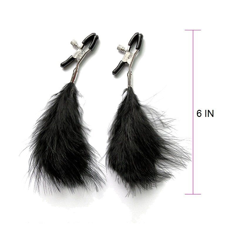 Adjustable Black Feathered Feather Nipple Clamps SM Bondage Sex Toys for Couples